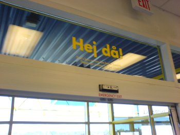Skylt: Hej då