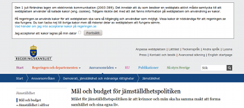 Cookie-varning på regeringen.se